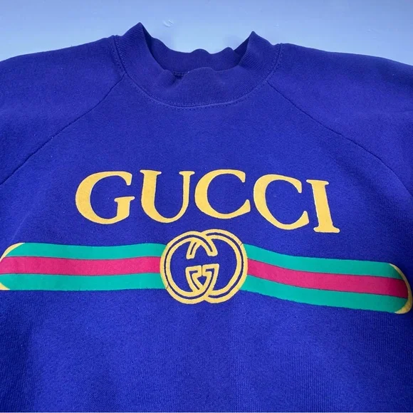 Vintage Bootleg Gucci Logo Crewneck Sweatshirt Women's Purple Large 80s Hip Hop